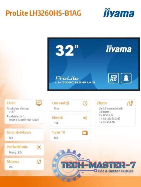 Monitor wielkoformatowy 31.5 cala LH3260HS-B1AG matowy 24h/7 500(cd/m2) VA 1920 x 1080 FHD Android.11 Wifi CMS(iiSignage2) Monitor wielkoformatowy 31.5 cala LH3260HS-B1AG matowy 24h/7 500(cd/m2) VA 1920 x 1080 FHD Android.11 Wifi CMS(iiSignage2)