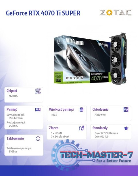 Karta graficzna GeForce RTX 4070 Ti SUPER AMP AIRO 16GB GDDR6X 256bit Karta graficzna GeForce RTX 4070 Ti SUPER AMP AIRO 16GB GDDR6X 256bit