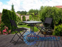 Stolik ogrodowy 80x80 cm na taras ogród balkon szkło hartowane otwór na parasol MultiGarden MULTI GARDEN