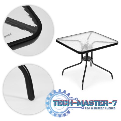 Stolik ogrodowy 80x80 cm na taras ogród balkon szkło hartowane otwór na parasol MultiGarden MULTI GARDEN Stolik ogrodowy 80x80 cm na taras ogród balkon szkło hartowane otwór na parasol MultiGarden MULTI GARDEN