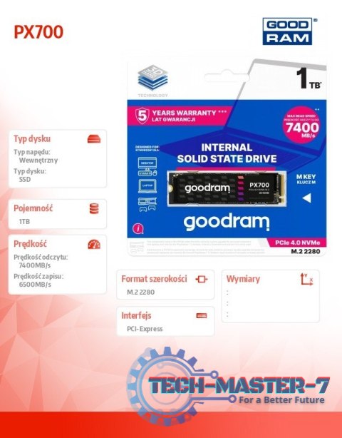 Dysk SSD PX700 1TB M.2 PCIe 2280 4x4 7400/6500MB/s Dysk SSD PX700 1TB M.2 PCIe 2280 4x4 7400/6500MB/s