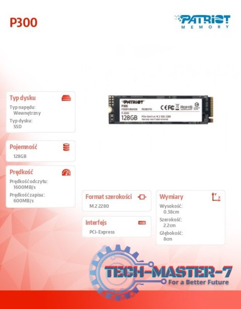 Dysk SSD P300 128GB M.2 PCIe Gen 3 x4 1600/600 Dysk SSD P300 128GB M.2 PCIe Gen 3 x4 1600/600