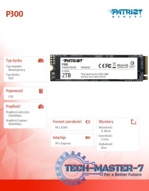 Dysk SSD P300 2TB M.2 PCIe Gen 3 x4 2100/1650 Dysk SSD P300 2TB M.2 PCIe Gen 3 x4 2100/1650