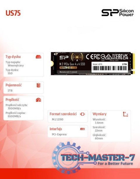 Dysk SSD US75 2TB M.2 PCIe Gen4x4 NVMe 1.4 7000/6500 MB/s Dysk SSD US75 2TB M.2 PCIe Gen4x4 NVMe 1.4 7000/6500 MB/s