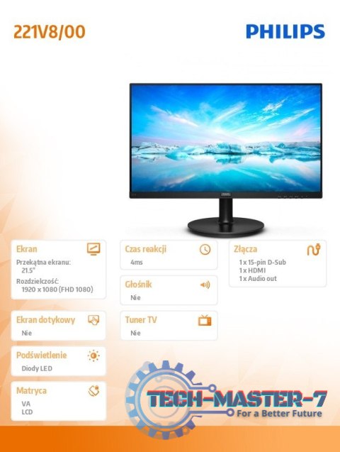 Monitor 21,5 cali 221V8 VA HDMI Monitor 21,5 cali 221V8 VA HDMI