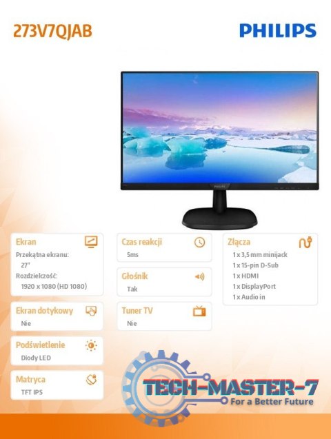 Monitor 27 273V7QJAB IPS HDMI DP Głośniki Monitor 27 273V7QJAB IPS HDMI DP Głośniki