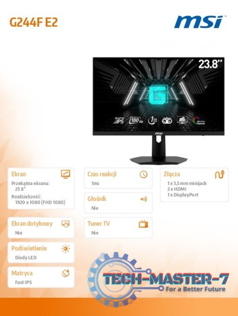 Monitor G244F E2 23,8 cala/LED/FHD/Flat/180Hz/Black Monitor G244F E2 23,8 cala/LED/FHD/Flat/180Hz/Black