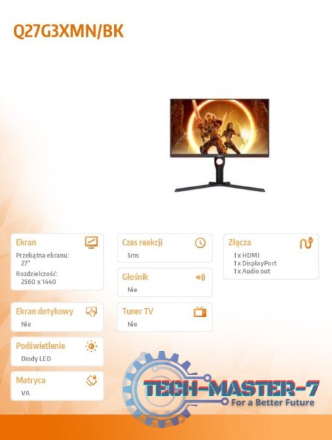 Monitor Q27G3XMN 27 cali VA 180Hz HDMI DP Pivot Monitor Q27G3XMN 27 cali VA 180Hz HDMI DP Pivot