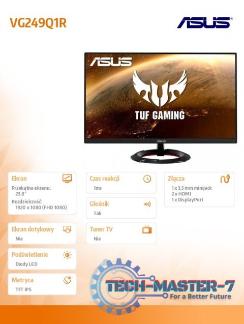 Monitor VG249Q1R 23.8 cala TUF IPS HDMI DP Głośnik FS Monitor VG249Q1R 23.8 cala TUF IPS HDMI DP Głośnik FS