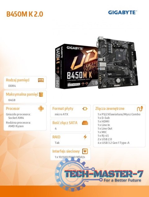 Płyta główna B450M K AM4 2DDR4 HDMI USB 3.2 M.2 uATX Płyta główna B450M K AM4 2DDR4 HDMI USB 3.2 M.2 uATX