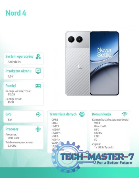 Smartfon Nord 4 5G 16/512 GB CPH2663 srebrny Smartfon Nord 4 5G 16/512 GB CPH2663 srebrny