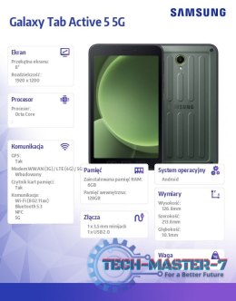 Tablet Tab Active5 5G (8.0 cali, 6+128GB) Enterprise Edition Zielony