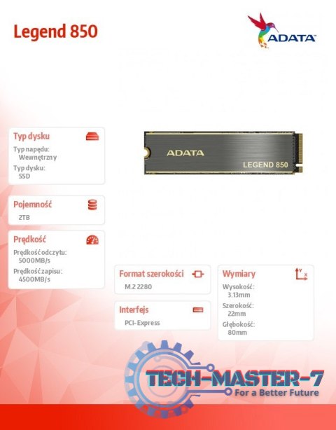 Dysk SSD Legend 850 2TB PCIe 4x4 5/4.5 GB/s M2 Dysk SSD Legend 850 2TB PCIe 4x4 5/4.5 GB/s M2