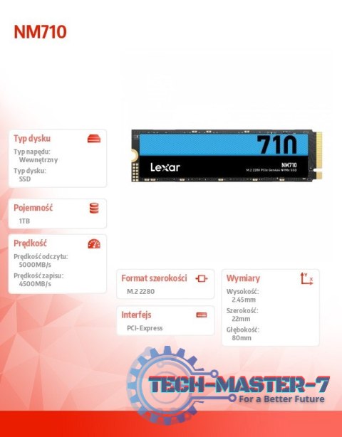 Dysk SSD NM710 1TB NVMe M.2 2280 5000/4500MB/s Dysk SSD NM710 1TB NVMe M.2 2280 5000/4500MB/s