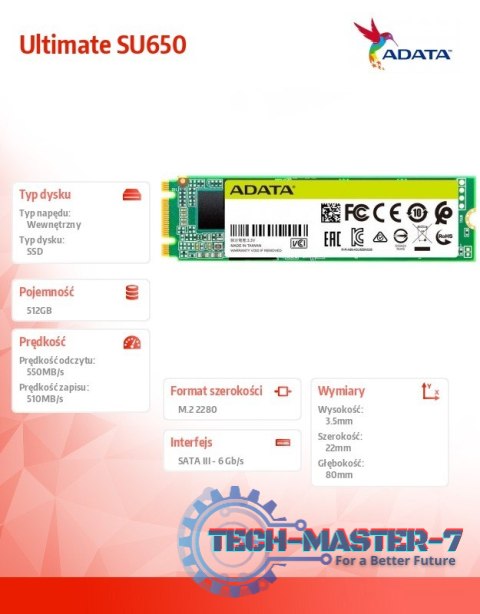 Dysk SSD Ultimate SU650 512GB M.2 TLC 3D 2280 SATA Dysk SSD Ultimate SU650 512GB M.2 TLC 3D 2280 SATA