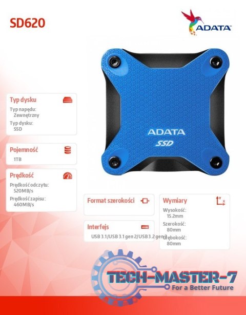 Dysk zewnętrzny SSD SD620 1TB U3.2A 520/460 MB/s niebieski Dysk zewnętrzny SSD SD620 1TB U3.2A 520/460 MB/s niebieski