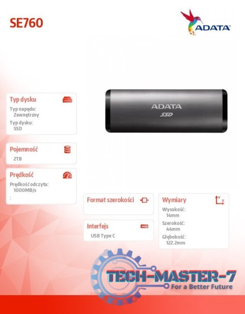 Dysk zewnętrzny SSD SE760 2TB USB3.2-A/C tytanowy Dysk zewnętrzny SSD SE760 2TB USB3.2-A/C tytanowy