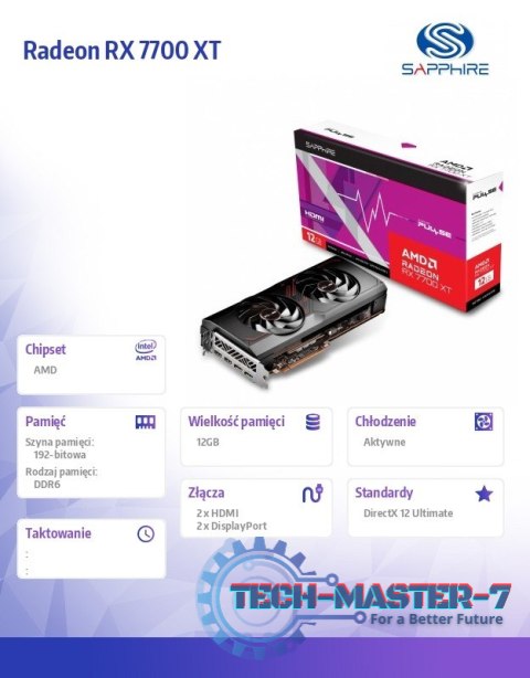 Karta graficzna Radeon RX 7700 XT Gaming 12G GDDR6 192bit 2DP/2HDMI Karta graficzna Radeon RX 7700 XT Gaming 12G GDDR6 192bit 2DP/2HDMI