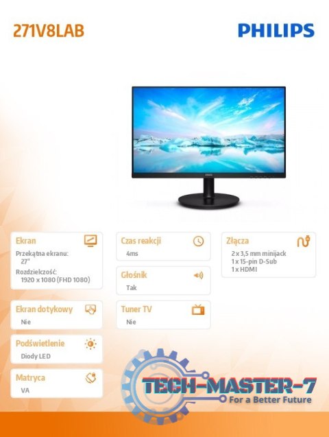 Monitor 271V8LAB 27 cali VA 100Hz HDMI Głośniki Monitor 271V8LAB 27 cali VA 100Hz HDMI Głośniki