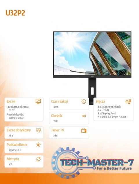 Monitor U32P2 31.5 VA 4K HDMIx2 DP Pivot Monitor U32P2 31.5 VA 4K HDMIx2 DP Pivot