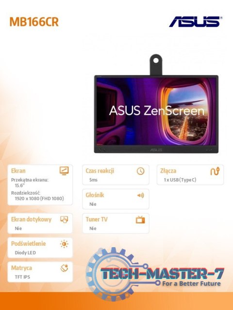 Monitor ZenScreen MB166CR IPS LED USB-C FHD Monitor ZenScreen MB166CR IPS LED USB-C FHD