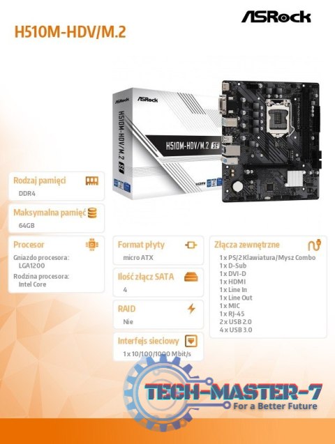 Płyta główna H510M-HDV/M.2 SE s1200 2DDR4 HDMI/DVI mATX Płyta główna H510M-HDV/M.2 SE s1200 2DDR4 HDMI/DVI mATX
