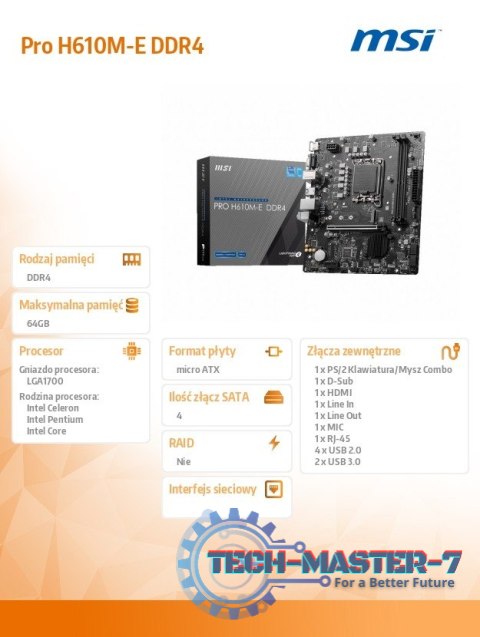 Płyta główna PRO H610M-E s1700 DDR4 HDMI M.2 mATX Płyta główna PRO H610M-E s1700 DDR4 HDMI M.2 mATX