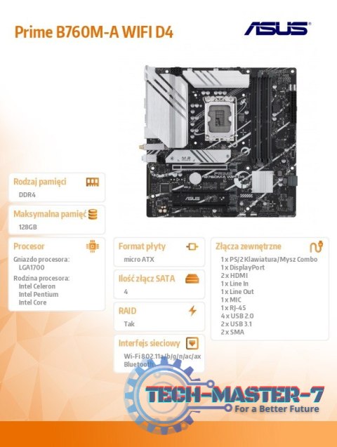 Płyta główna Prime B760M-A WIFI D4 s1700 4DDR4 HDMI mATX Płyta główna Prime B760M-A WIFI D4 s1700 4DDR4 HDMI mATX