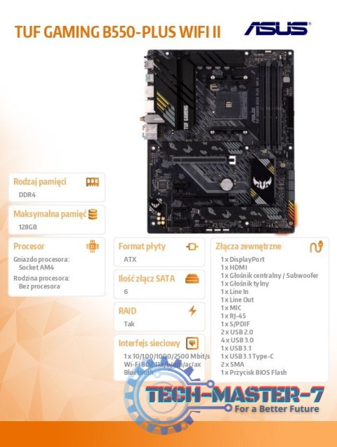 Płyta główna TUF GAMING B550-PLUS WI FI II AM4 4DDR4 HDMI/DP M.2 ATX Płyta główna TUF GAMING B550-PLUS WI FI II AM4 4DDR4 HDMI/DP M.2 ATX