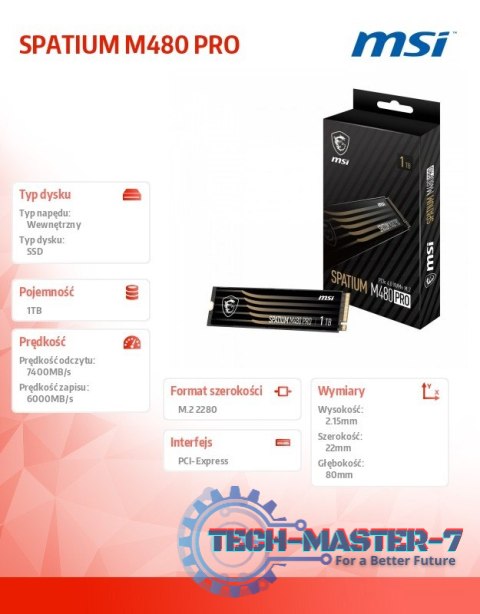Dysk SSD SPATIUM M480 PRO 1TB M.2 PCIe4 7400/6000MB/s Dysk SSD SPATIUM M480 PRO 1TB M.2 PCIe4 7400/6000MB/s