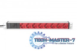 Listwa zasilająca PDU 19 cali Rack, 8x czerwone gniazdo schuko, 2.0m, 1x wtyk C14, 10A Aluminiowa