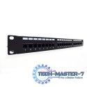 Patch panel 19" 24 porty, kat.6, U/UTP, 1U, wspornik kablowy, czarny (kompletny)