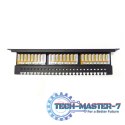 Patch panel 19" 24 porty, kat.6, U/UTP, 1U, wspornik kablowy, czarny (kompletny)