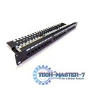 Patch panel 19" 24 porty, kat.6, U/UTP, 1U, wspornik kablowy, czarny (kompletny)