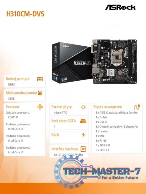 Płyta główna H310CM-DVS s1151 2DDR4 DVI/DSUB/USB3.1 uATX Płyta główna H310CM-DVS s1151 2DDR4 DVI/DSUB/USB3.1 uATX