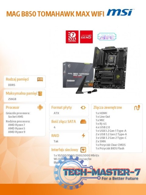 Płyta główna MAG B850 TOMAHAWK MAX WIFI AM5 4DDR5 ATX Płyta główna MAG B850 TOMAHAWK MAX WIFI AM5 4DDR5 ATX