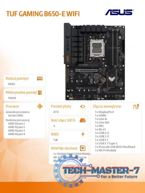 Płyta główna TUF GAMING B650-E WIFI AM5 4DDR5 ATX Płyta główna TUF GAMING B650-E WIFI AM5 4DDR5 ATX