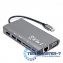 HUB 8-w-1 USB-C 3.1; HDMI; VGA; RJ45; SD; PD 100W; D1019B
