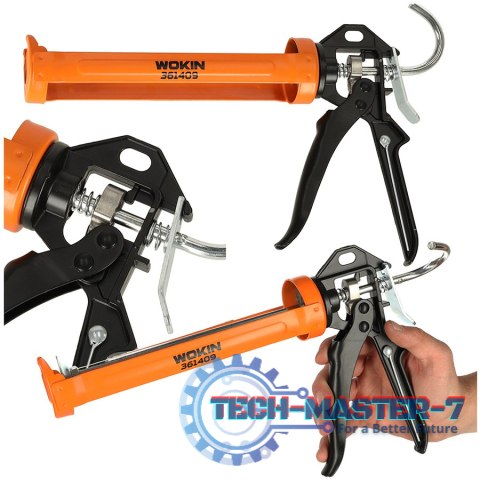 Pistolet wyciskacz do silikonu akrylu kleju kartuszy mas obrotowy korpus 360 255mm WOKIN Pistolet wyciskacz do silikonu akrylu kleju kartuszy mas obrotowy korpus 360 255mm WOKIN
