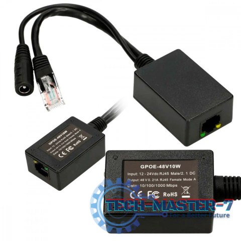 Inwerter PoE 1 portowy wejście 1x1000MB/s RJ45/Jack 10-30V, wyjście 48V Inwerter PoE 1 portowy wejście 1x1000MB/s RJ45/Jack 10-30V, wyjście 48V