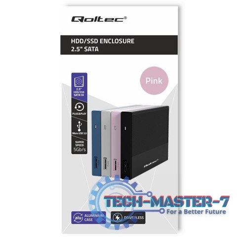 Obudowa | Kieszeń na dysk SSD HDD 2.5 cala | SATA | USB 3.0 | Super speed 5Gb/s | 2TB | Różowy Obudowa | Kieszeń na dysk SSD HDD 2.5 cala | SATA | USB 3.0 | Super speed 5Gb/s | 2TB | Różowy