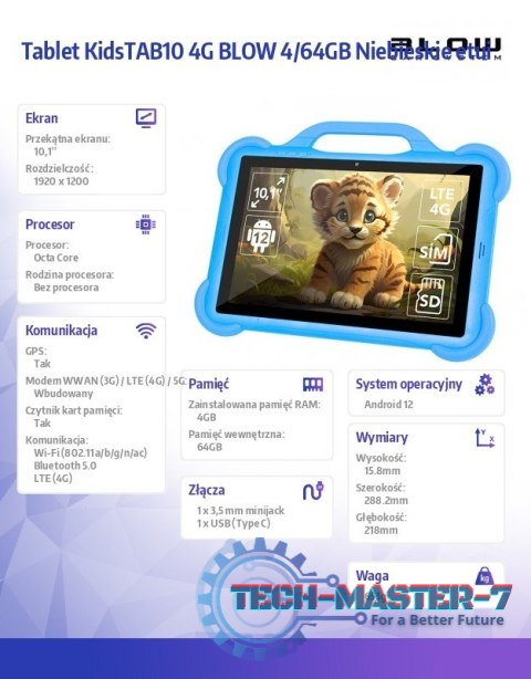 Tablet KidsTAB10 4G BLOW 4/64GB Niebieskie etui Tablet KidsTAB10 4G BLOW 4/64GB Niebieskie etui