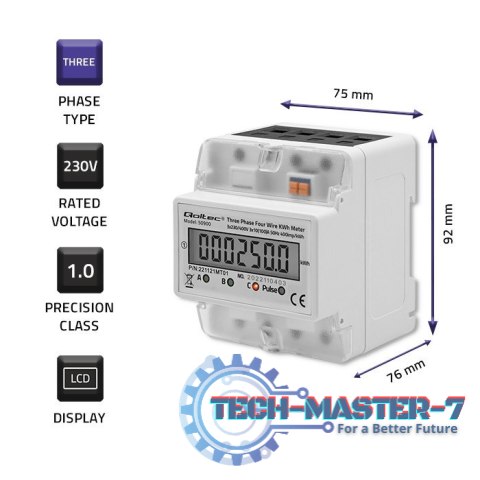 Trójfazowy elektroniczny licznik | miernik zużycia energii na szynę DIN | 400V | LCD | 4P Trójfazowy elektroniczny licznik | miernik zużycia energii na szynę DIN | 400V | LCD | 4P