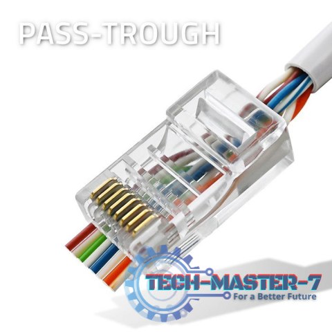 Wtyk przelotowy złącze RJ45 | CAT5e | UTP | Pass Throuh | Pozłacane styki | 100 sztuk Wtyk przelotowy złącze RJ45 | CAT5e | UTP | Pass Throuh | Pozłacane styki | 100 sztuk