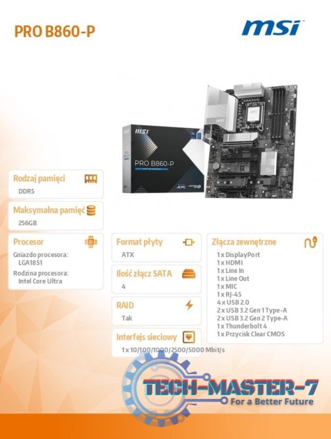 Płyta główna PRO B860-P s1851 4DDR5 ATX Płyta główna PRO B860-P s1851 4DDR5 ATX
