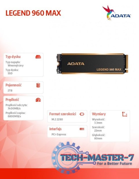 Dysk SSD LEGEND 960 MAX 2TB PCIe 4x4 7.4/6.8 GB/s M2 Dysk SSD LEGEND 960 MAX 2TB PCIe 4x4 7.4/6.8 GB/s M2