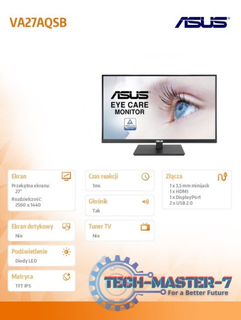Monitor 27 cali VA27AQSB IPS WQHD HDMI DP USB PIVOT Głośnik Monitor 27 cali VA27AQSB IPS WQHD HDMI DP USB PIVOT Głośnik