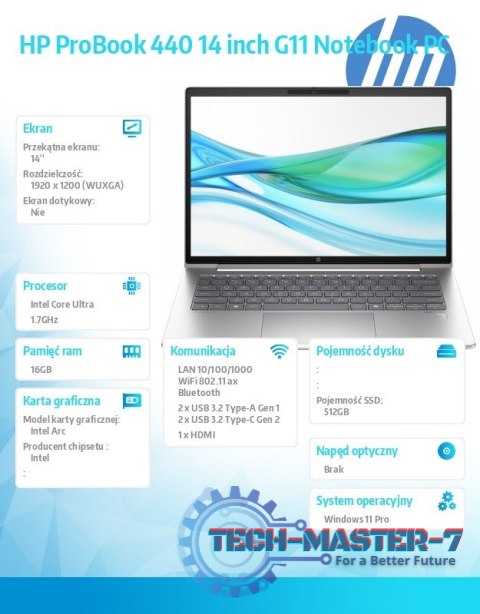 Notebook ProBook 440 G11 U7-155U 512GB/16GB/W11P/14 cali A38DKET Notebook ProBook 440 G11 U7-155U 512GB/16GB/W11P/14 cali A38DKET