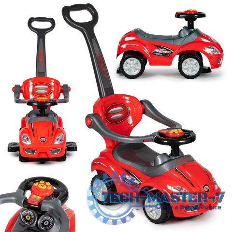 Autko jeździk pchacz 3w1 DELUXE z rączką panelem muzycznym - czerwone MULTISTORE Autko jeździk pchacz 3w1 DELUXE z rączką panelem muzycznym - czerwone MULTISTORE
