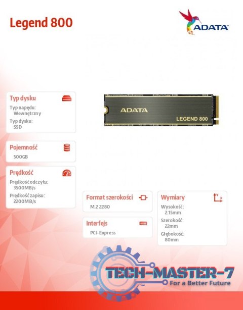 Dysk SSD Legend 800 500GB PCIe 4x4 3.5/2.2 GB/s M2 Dysk SSD Legend 800 500GB PCIe 4x4 3.5/2.2 GB/s M2